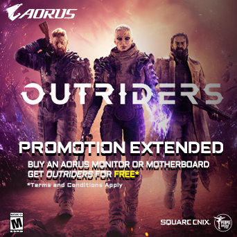 BUY AN AORUS MONITOR OR MOTHERBOARD, GET A COPY OF OUTRIDERS PC DIGITAL GAME FOR FREE